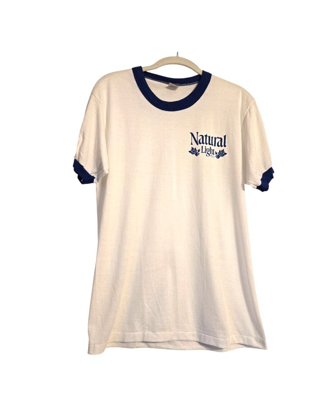 Vintage Single Stitch Natural Light Beer White Blue Ringer Velva Sheen T-Shirt T